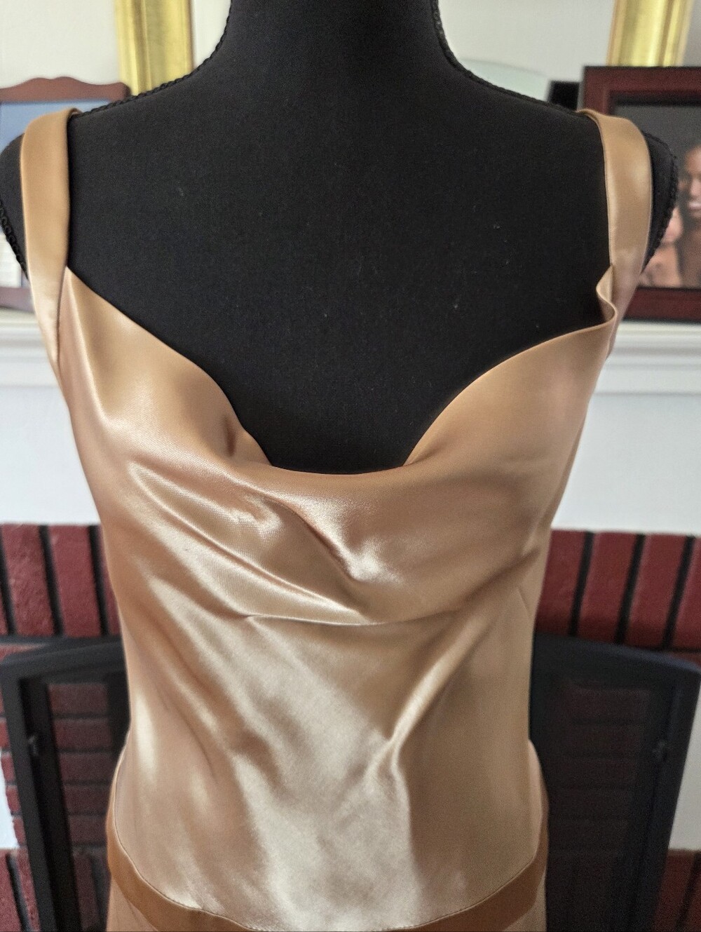 Moda Intl Satin Cowl Neck Dress in Warm Gold - Picture 2 of 7